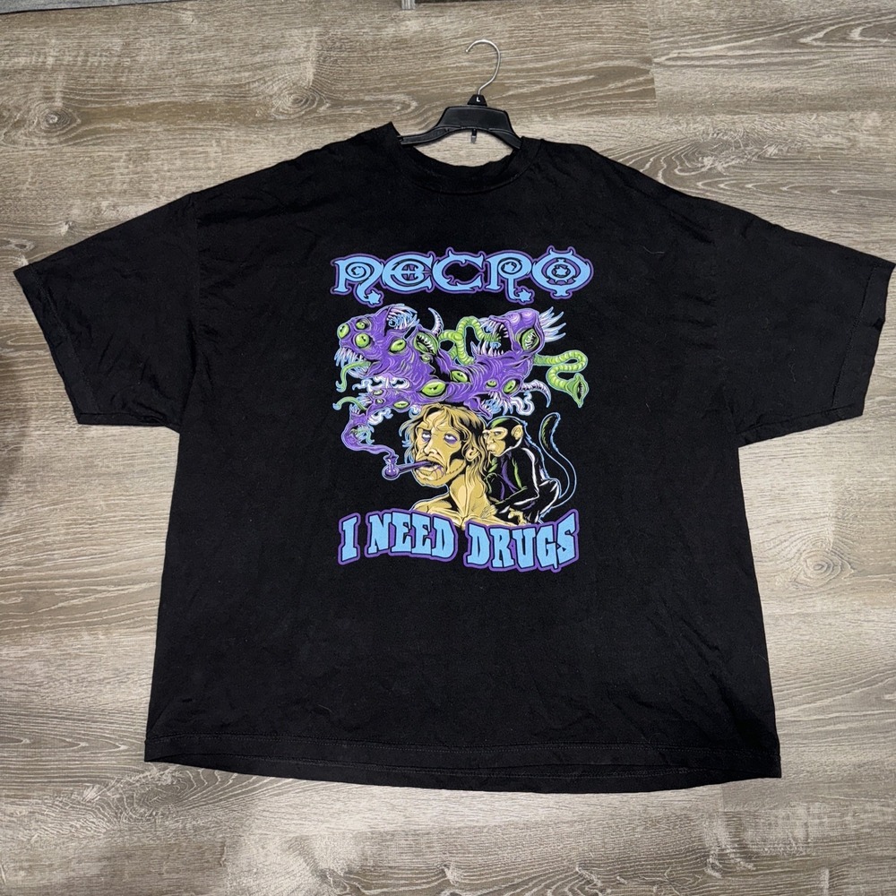 Vintage Necro I Need Drugs Tour Rock Rap T Shirt Black Mens 4XL 27.5x31.5 Horror
